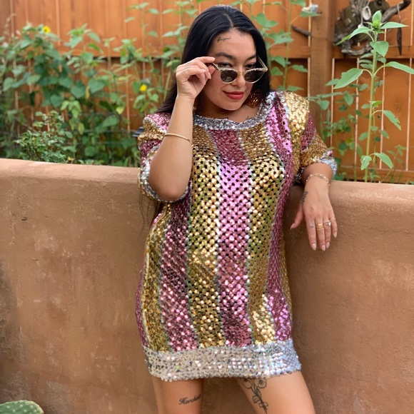 Lilli Diamond of California Vintage 1970s Sequin Disco Mini Dress - Picture 1 of 13